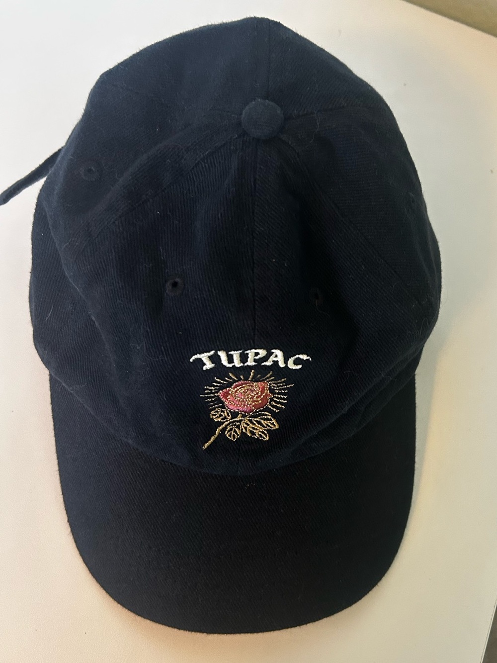 Tupac Embroidered Rose Black Baseball Cap